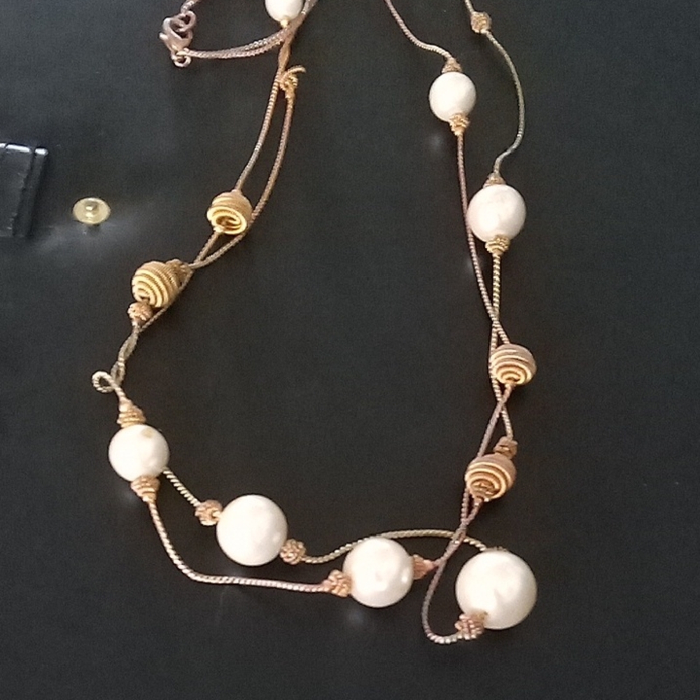Women’s Pearl and Gold-Tone Beaded Necklace - White & Gold